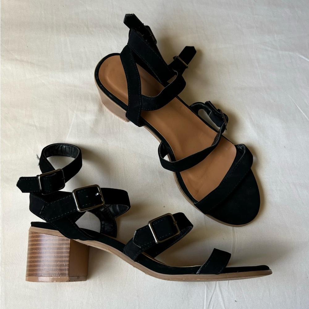Black Strappy Sandals with Block Heel